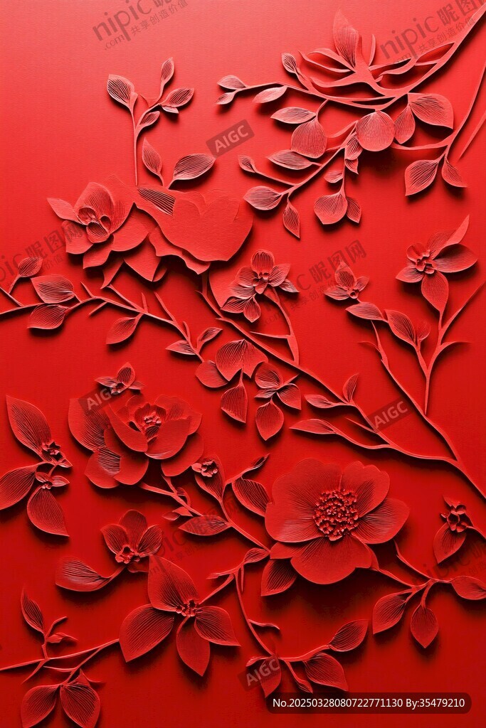 红色浮雕花卉艺术图案