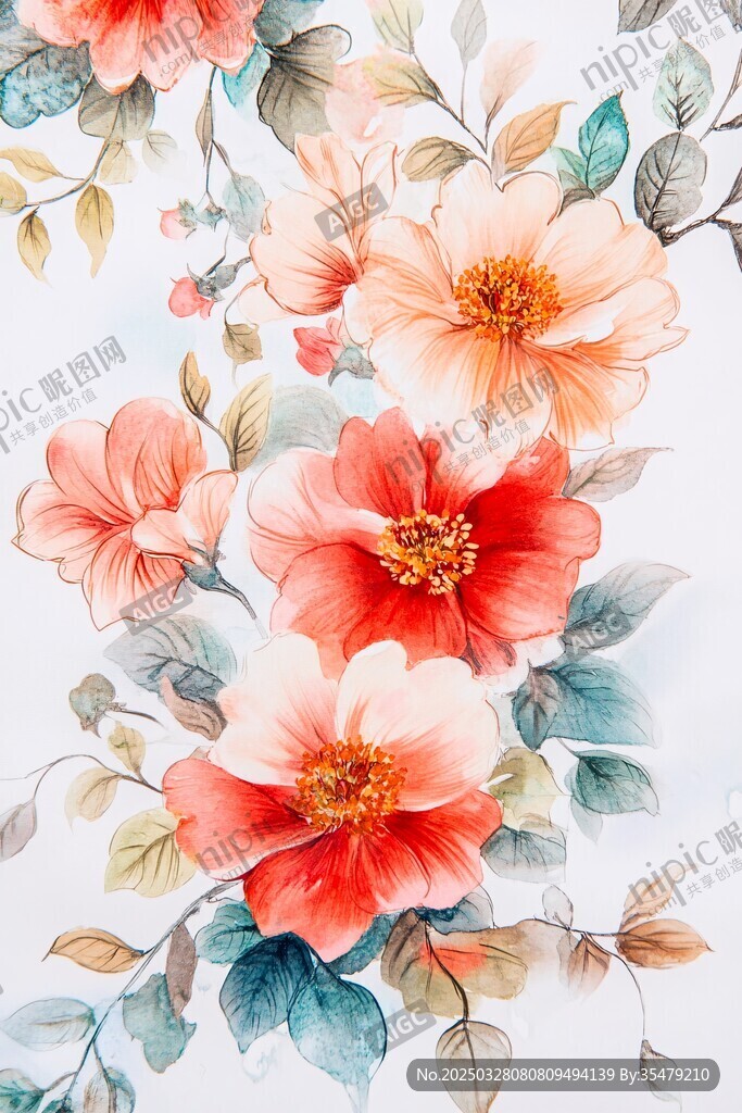 水彩花卉图案 柔美浪漫风