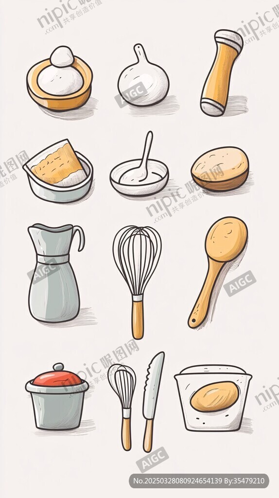 手绘厨房用具插画集合