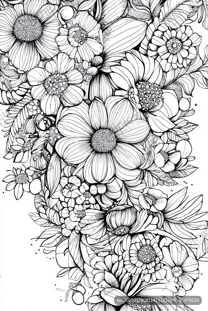 黑白花卉手绘图案