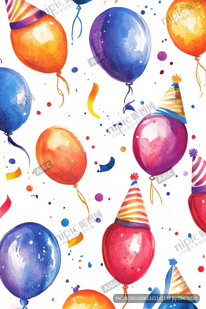 水彩风生日派对气球图案