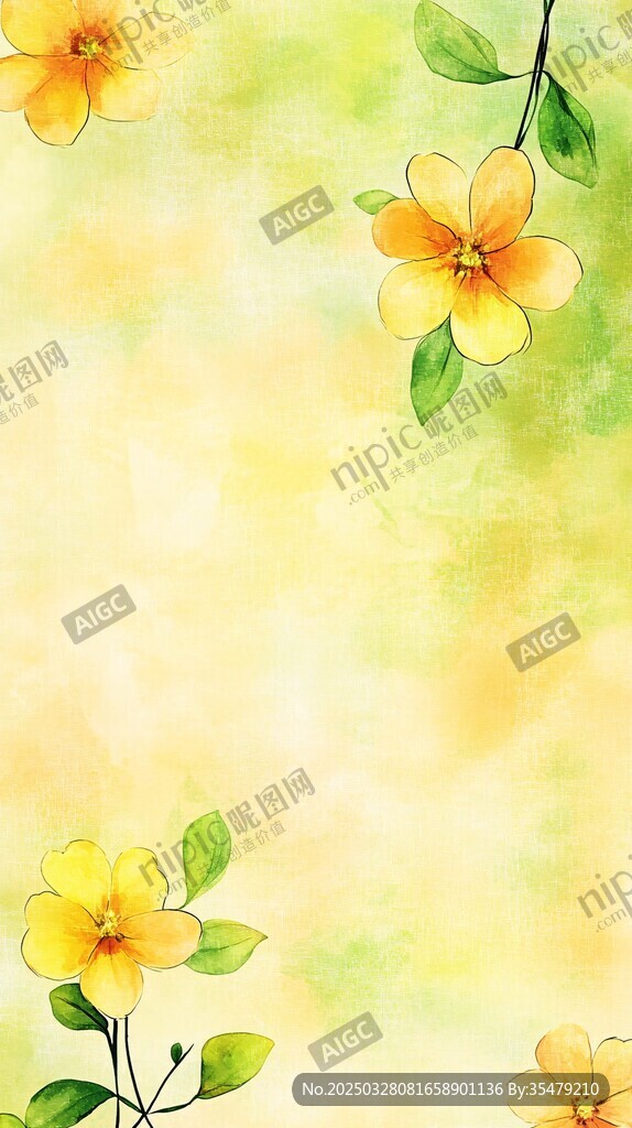 春日黄花水彩清新背景图