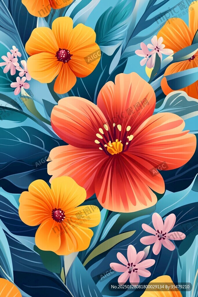 绚丽花卉插画 绽放生机