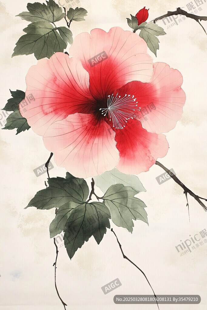 水墨芙蓉花