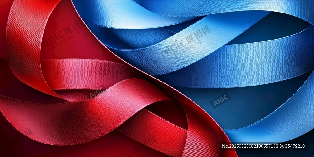 红蓝交织彩带艺术背景图