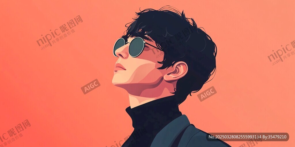 时尚酷帅男生头像插画