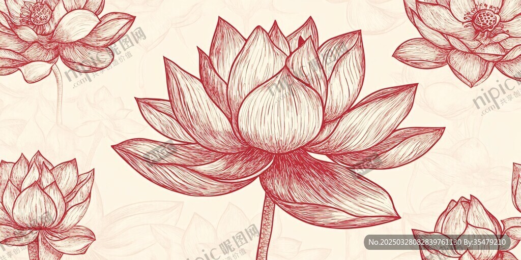 手绘复古风莲花图案背景