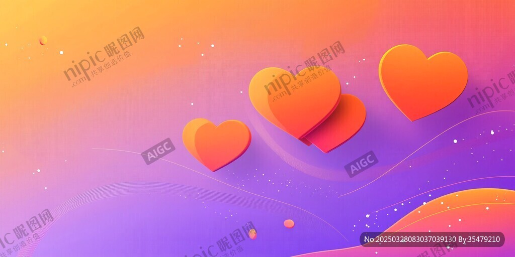 浪漫渐变背景上的爱心元素