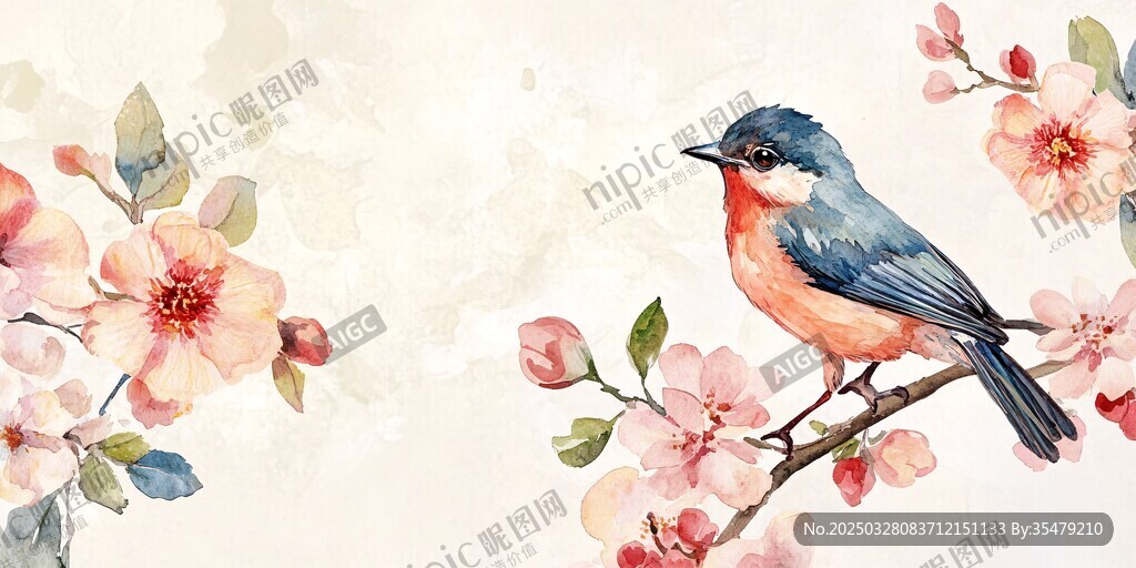 枝头小鸟伴繁花