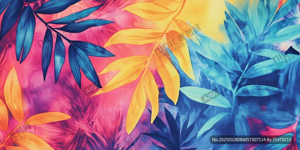 热带多彩叶片艺术图案