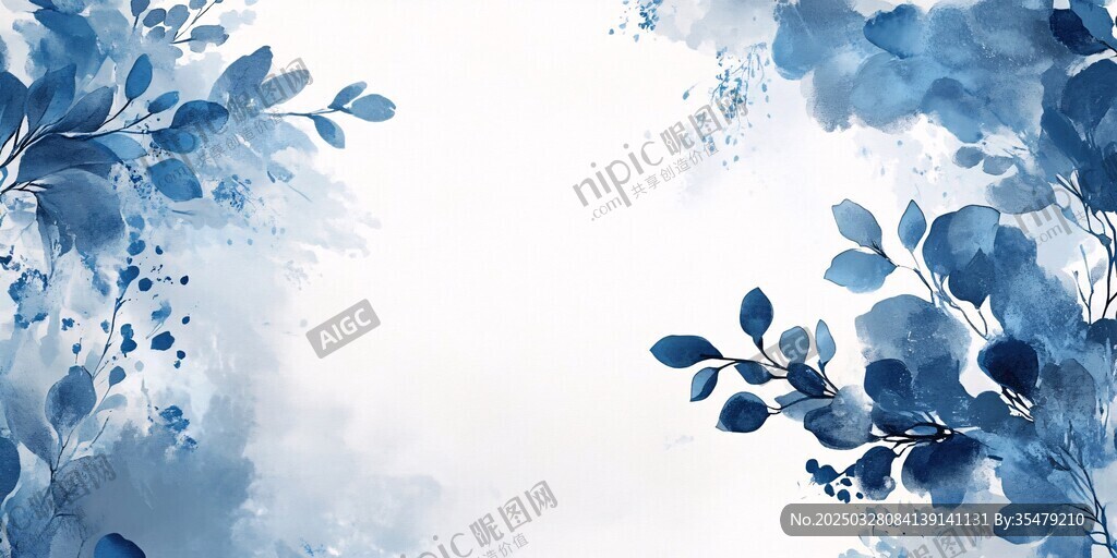 蓝调花卉梦幻背景图