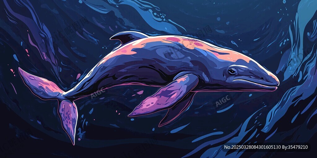 梦幻深海蓝鲸插画