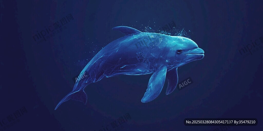 深海蓝鲸优雅畅游