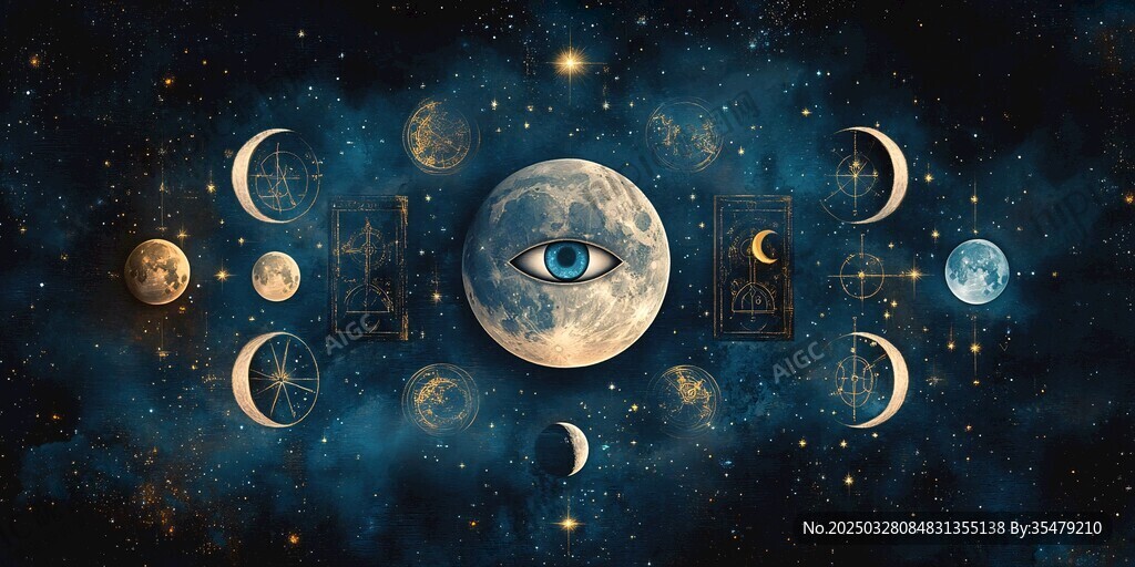 神秘月相占星星空奇幻图