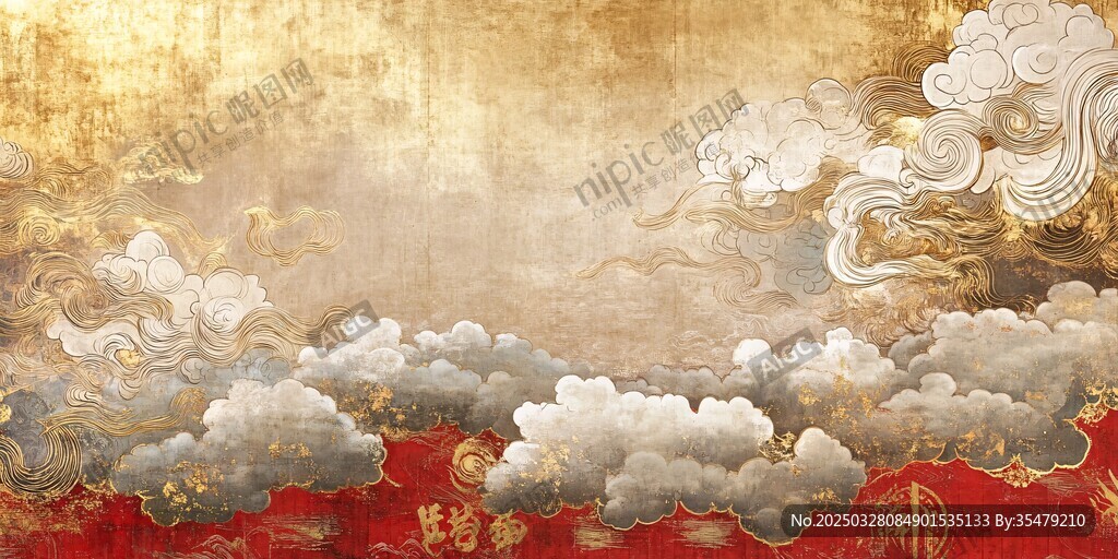 古典云海金红国风背景图