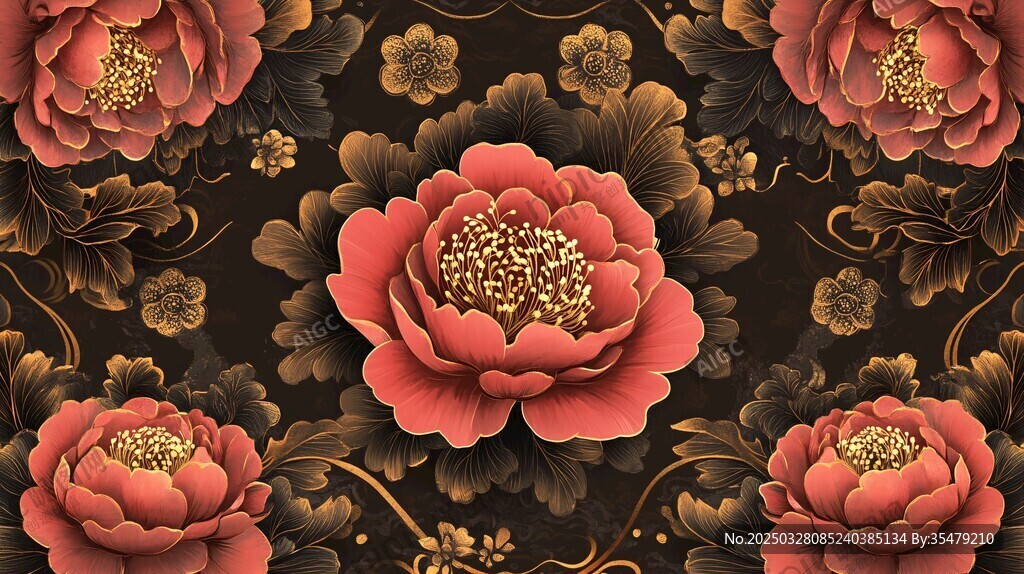 中式牡丹花纹华丽图案