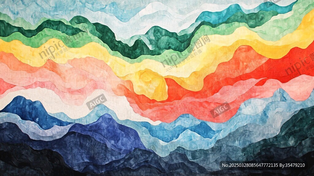 多彩波浪抽象艺术画作