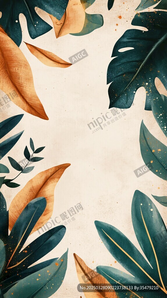 热带植物水彩风装饰图案