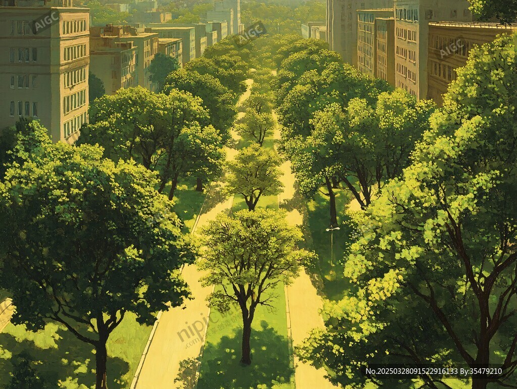 城市中的绿荫大道景观