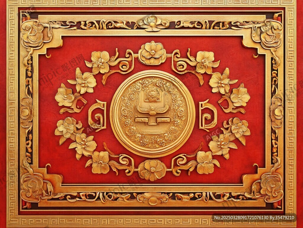 中式金红雕花装饰图案