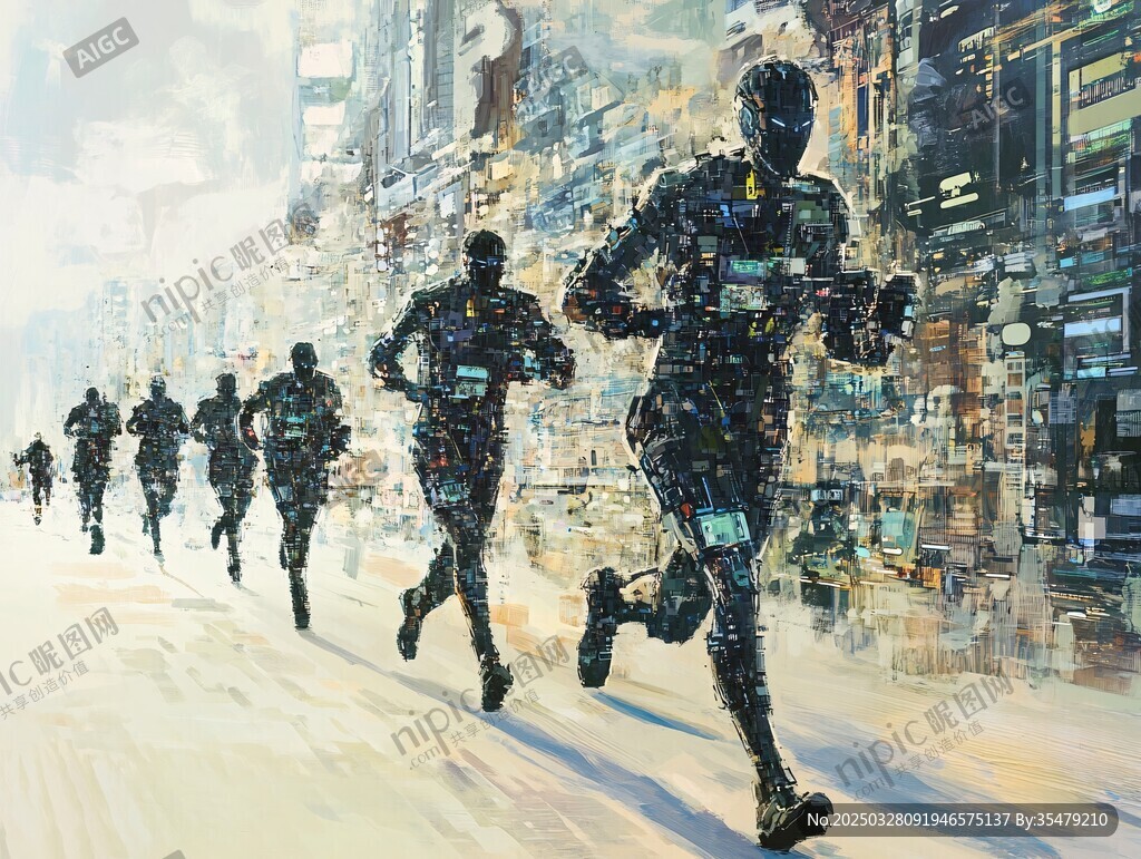 未来城市中的机械人奔跑