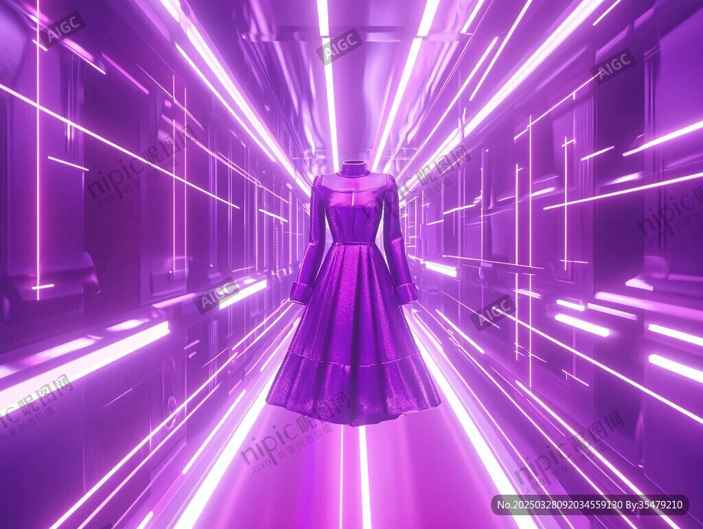 紫色梦幻空间中的华丽礼服