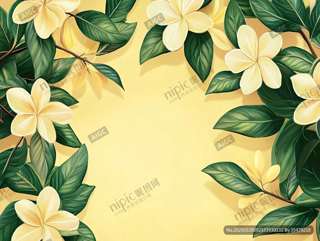 黄色背景的鸡蛋花装饰图