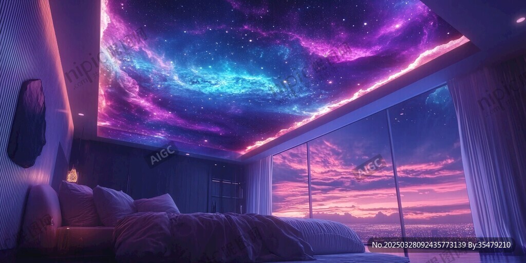 梦幻星空卧室天花板景观