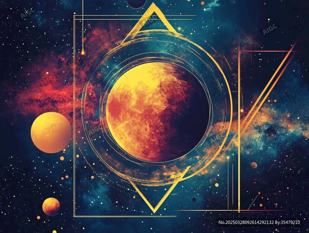梦幻宇宙星球几何艺术图景