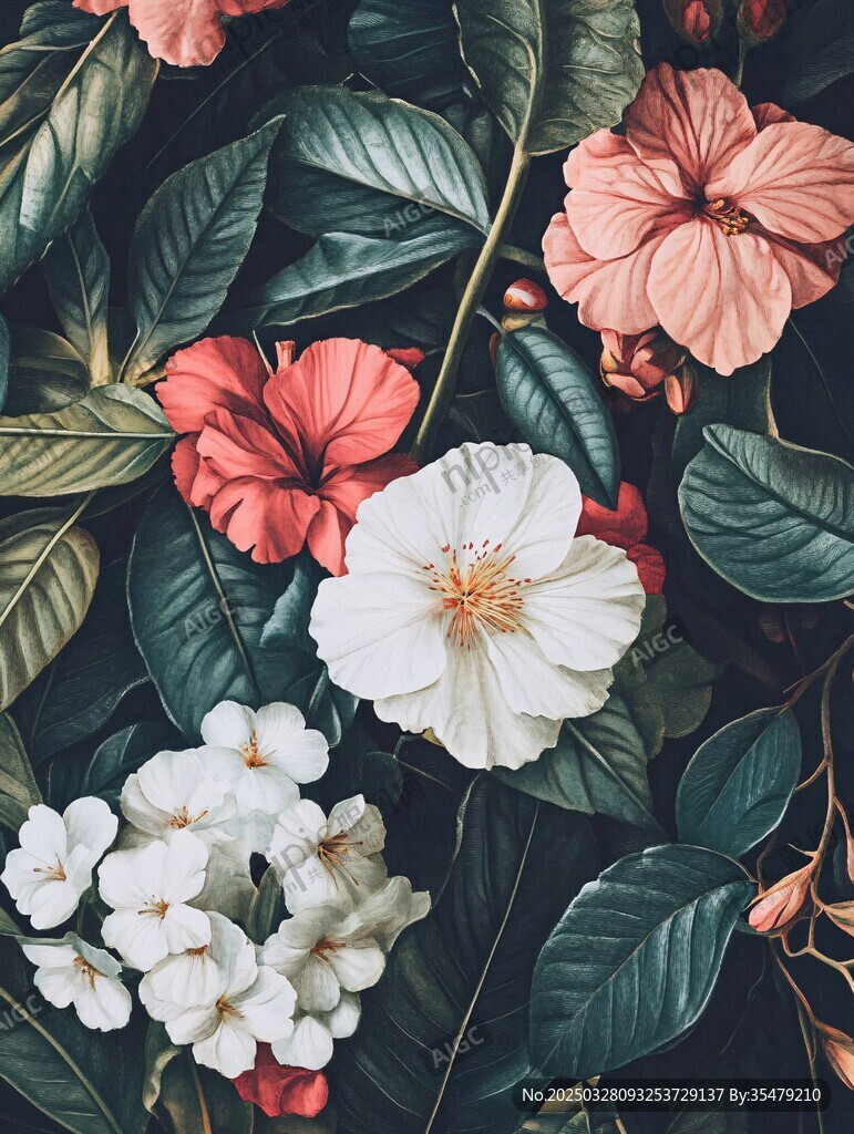 多彩花卉与绿叶的梦幻组合