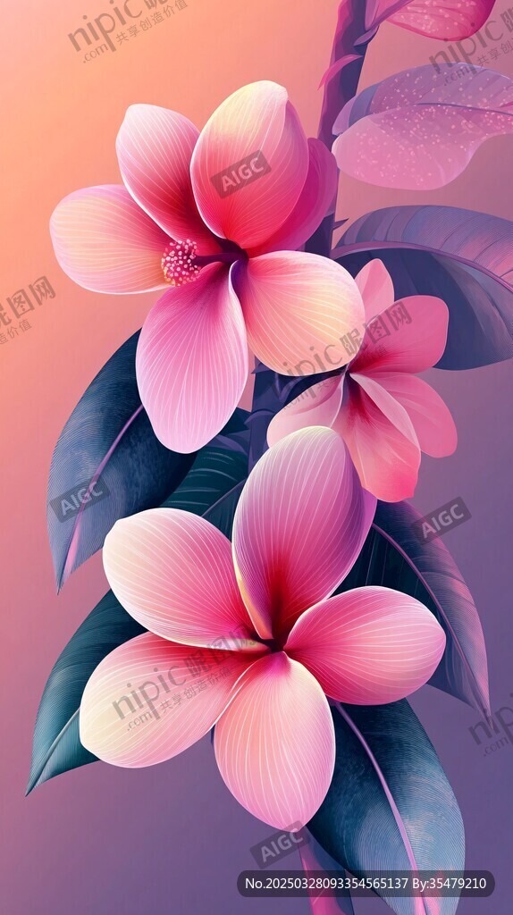 梦幻粉色鸡蛋花花卉图