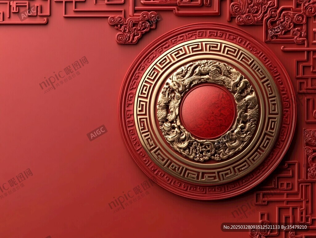 中式红底金纹传统装饰