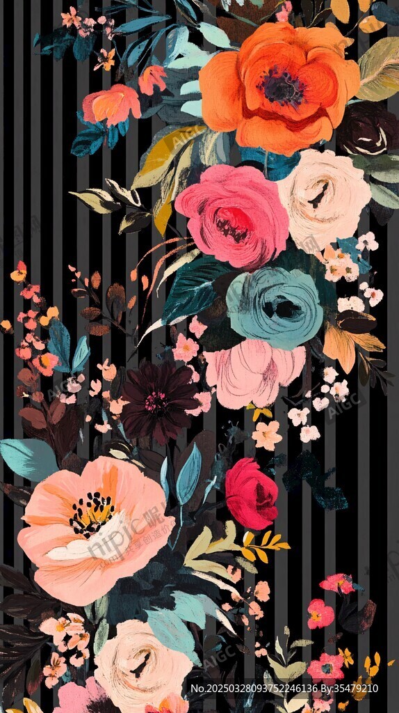 花卉条纹图案精美插画
