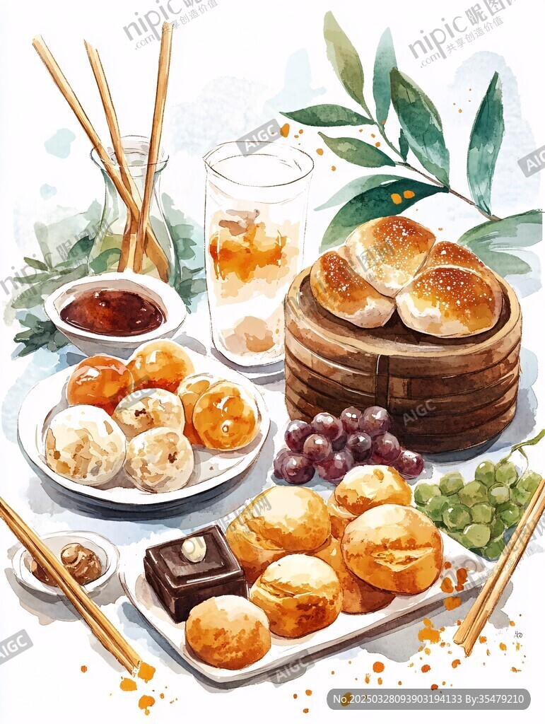 中式点心与茶饮美食组合