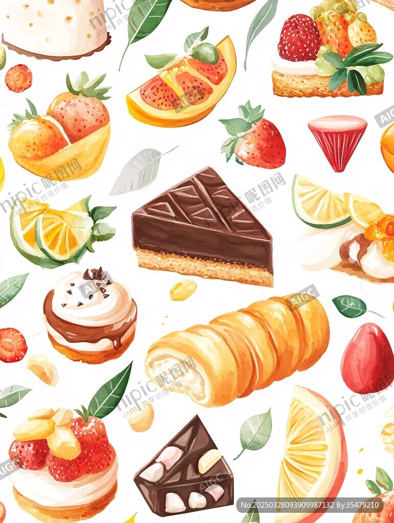 缤纷水果甜点插画