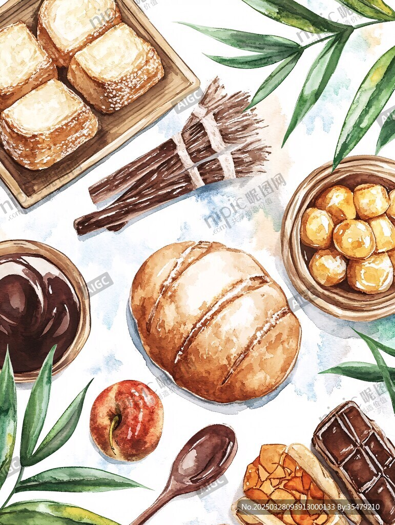 水彩绘美味烘焙食品集合