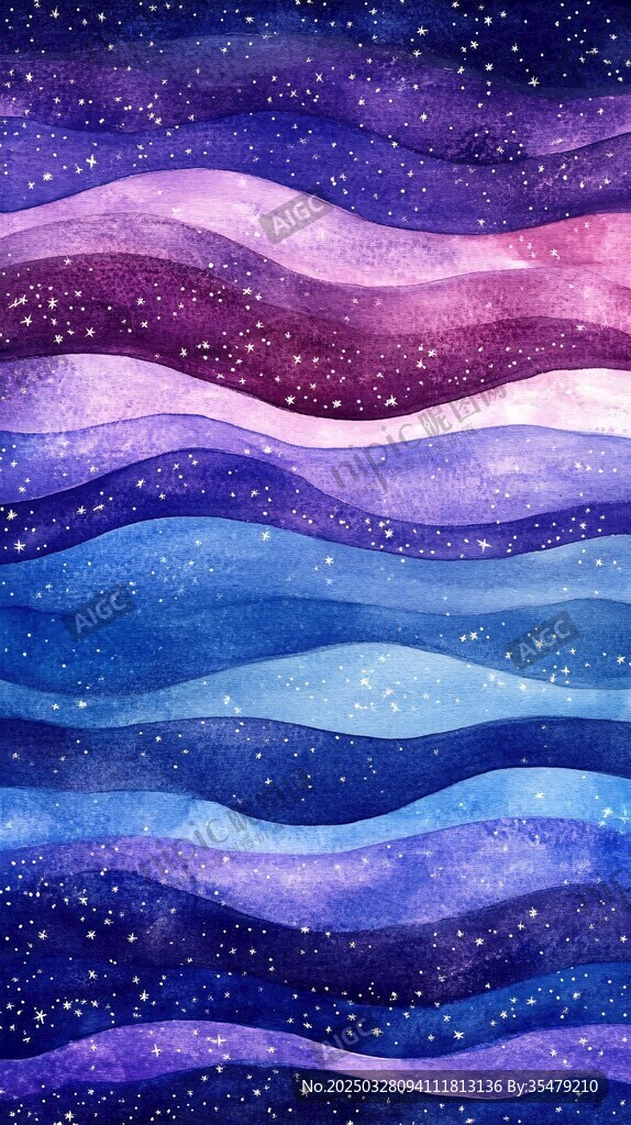 梦幻星空水彩波浪图案