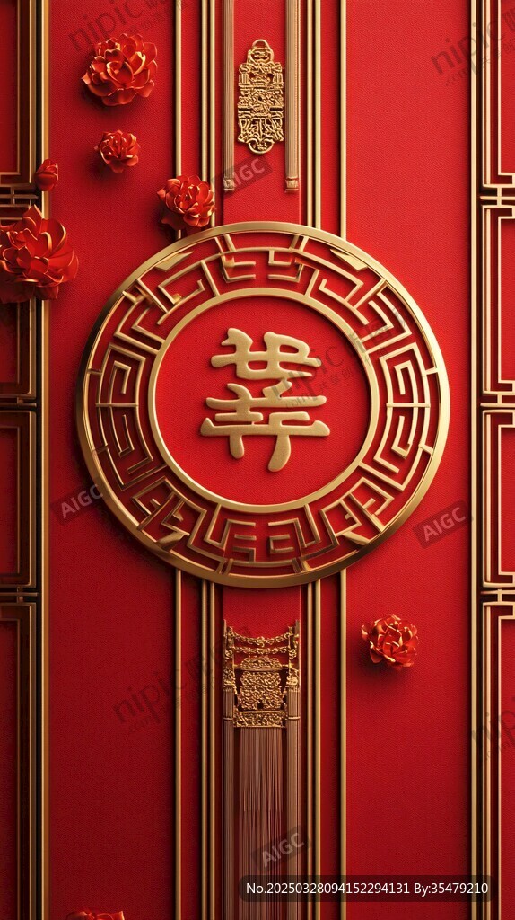 中式红门双喜装饰细节