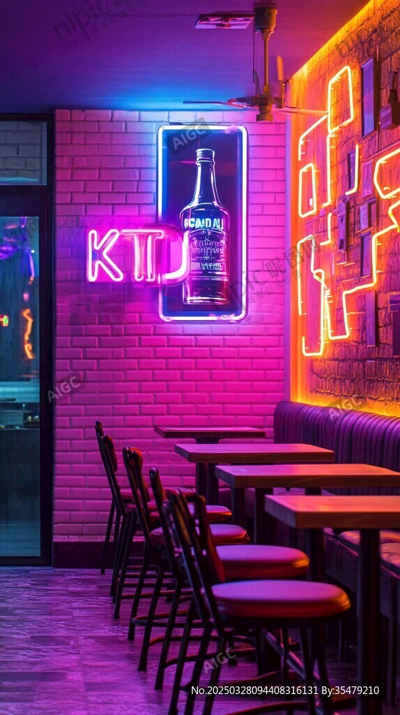 酒吧内炫彩霓虹装饰场景