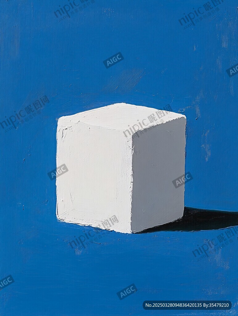 蓝色背景下的白色立方体