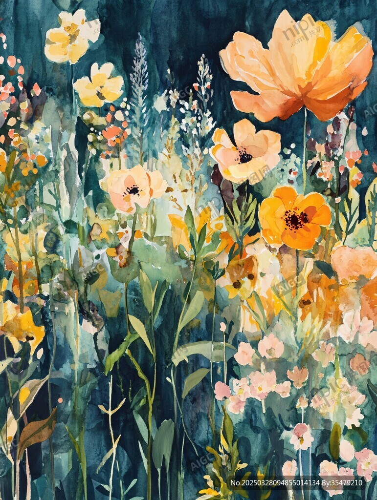 水彩绘就的绚烂花卉世界