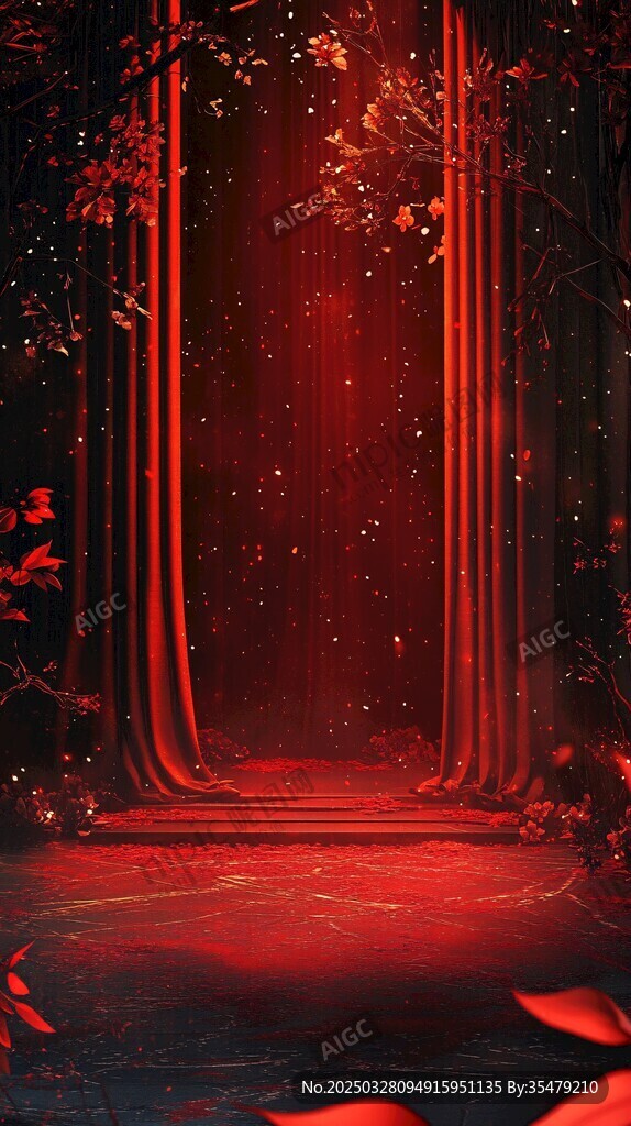 梦幻红色神秘舞台场景