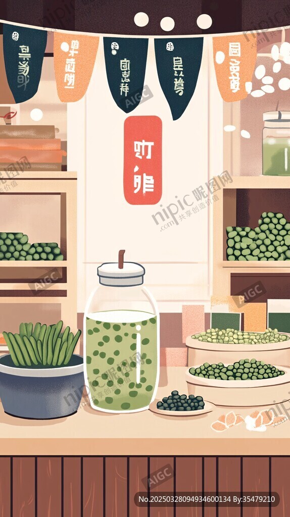 复古风绿豆饮品售卖小店