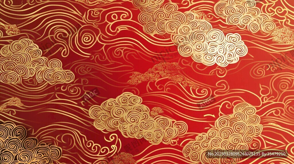 红色金纹祥云中式背景图