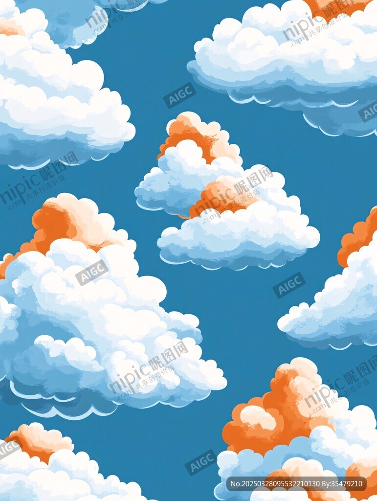 梦幻蓝空下的橙白云朵