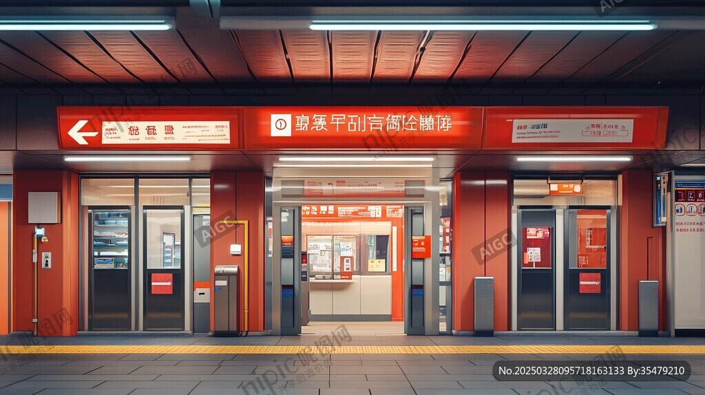 红色系地铁站入口场景
