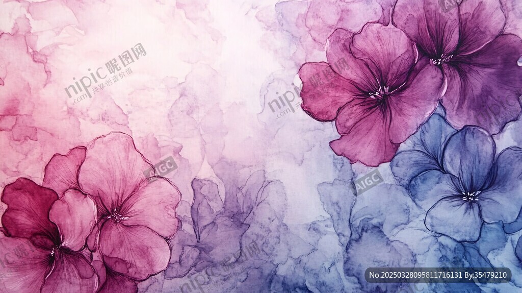 梦幻水彩花卉背景图