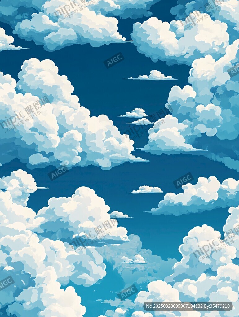 梦幻蓝天云朵插画