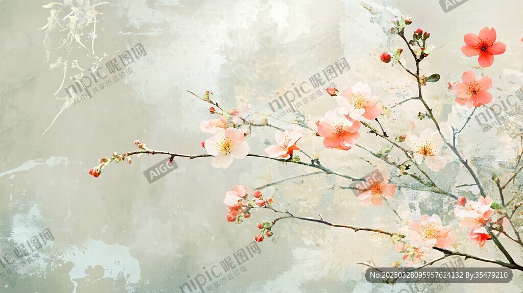 水墨桃花图 尽显东方诗意