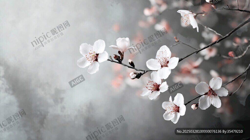 水墨杏花图 淡雅绽枝头